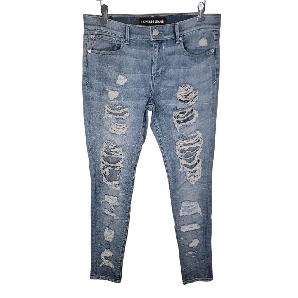 Express Ripped Denim Jeans Legging Mid Rise Size 10